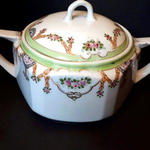 NIPPON | Hand Painted Porcelain Cracker Biscuit Jar with Roses